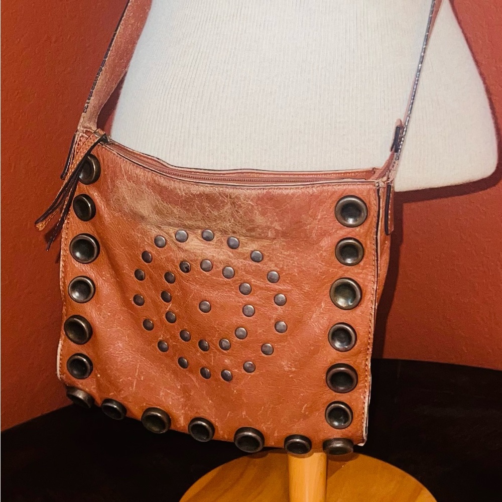 Hype Brown leather Studded Shoulder Bag